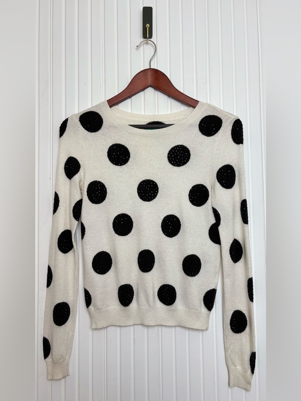 Alice + Olivia Wool Blend Polka Dot Sweater S/M Beaded Old Money Quiet Luxury